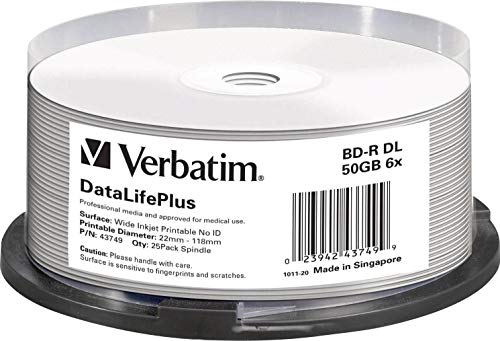 Verbatim 43749 50GB 6X BD-R DL Wide Printable - 25 Pack Spindle