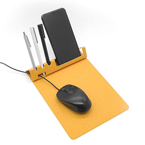 SenseAGE Multi-Functional Mouse Pad, 3-in-1 Ultra Smooth Mouse Pad with Non-Slip Base, Portable Slim Mouse Mat, Phone & Pen Holder, Cord Organizer for Home & Office, Yellow