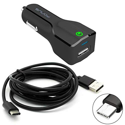 24W USB Adaptive Fast Car Charger 6ft Type-C Turbo Cable Quick Charge 3.0 with Smart Detect DC Power Adapter Adaptive Compatible with LG G Pad X II 10.1 - Samsung Galaxy Tab S3 9.7