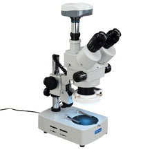 Load image into Gallery viewer, OMAX 3.5X-90X Digital Zoom Trinocular Stereo Microscope with Dual Illmination System and Additional 54 LED Ring Light and 9.0MP USB Digital Camera
