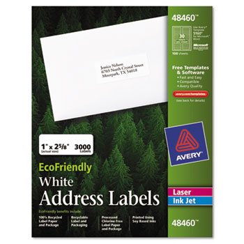 Avery EcoFriendly Labels, 1 x 2-5/8, White, 3000/Pack