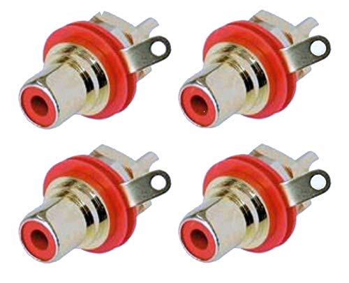 4 Genuine Neutrik Rean NYS367-2 Gold Plated RCA Phono Chassis Mount Socket, Red