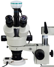 Load image into Gallery viewer, OMAX 2X-90X Digital Zoom Trinocular Dual-Bar Boom Stand Stereo Microscope with 2.0MP USB Camera and 54 LED Ring Light with Light Control Box
