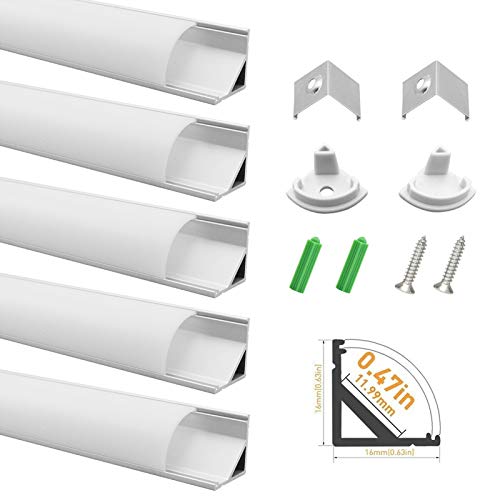 LightingWill 10-Pack LED Aluminum Channel System 3.3ft/1M Anodized Silver V-Shape Corner Mount Profile for <12mm width SMD3528 5050 LED Strips with Milky White Cover, End Caps, Clips - V02S10