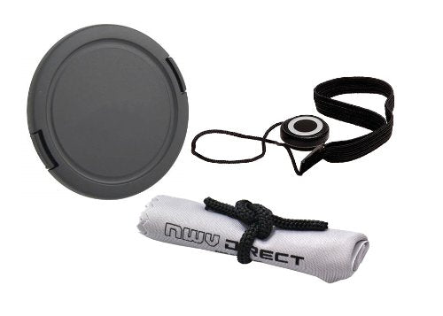 Lens Cap Side Pinch (49mm) + Lens Cap Holder + Nw Direct Microfiber Cleaning Cloth for Canon EOS M50