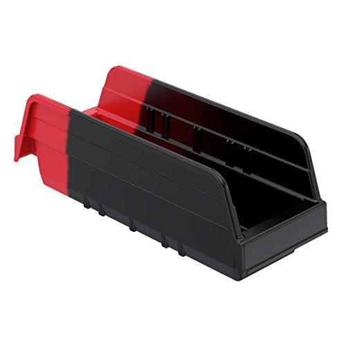 Akro-Mils 36442BLKRED Indicator Inventory Control Double Hopper Shelf Bin, 11-5/8-Inch L x 4-1/4-Inch W x 4-Inch H, Black/Red, 24-Pack