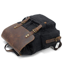 Load image into Gallery viewer, Honeystore Vintage Canvas Leather Laptop Backpack Bookbag Travel Hiking Rucksack Black
