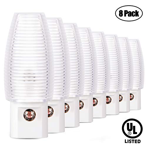 Emotionlite 8-Pack Plug in Night Light, Warm White LED Nightlight, Dusk to Dawn Sensor, Kids, Nursery, Bedroom, Bathroom,Hallway, Stairs, Kitchen, UL Listed