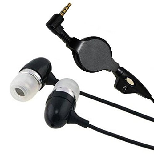 Retractable Headset Handsfree Earphones Mic Metal Earbuds Headphones in-Ear Wired [3.5mm] [Black] Compatible with LG V40 ThinQ