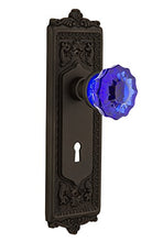 Load image into Gallery viewer, Nostalgic Warehouse 722807 Egg &amp; Dart Plate with Keyhole Single Dummy Crystal Cobalt Glass Door Knob in Oil-Rubbed Bronze
