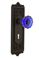 Nostalgic Warehouse 722807 Egg & Dart Plate with Keyhole Single Dummy Crystal Cobalt Glass Door Knob in Oil-Rubbed Bronze