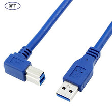 Load image into Gallery viewer, Bluwee USB 3.0 Cable - Type A-Male to Right Angle Type B-Male Printer Scanner Cord - 3 Feet (1 Meter) - Round Blue
