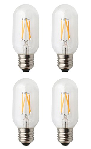 JCKing 4-Pack 4W E27 LED Filament Tube Light Bulb, Tube Shape Bullet Top, 40W Equivalent Replacement Warm White 2700K 400LM