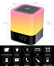 Load image into Gallery viewer, Bluetooth Speaker Night Light,12/24H Alarm Clock, 5 in 1 Touch Sensor Beside Lamp, Dimmable &amp; Multi-Color Changing,SD TF Card MPF Music Player,Gift ideas for 10 11 12 13 14 Year Old Teenage Girls/Boys
