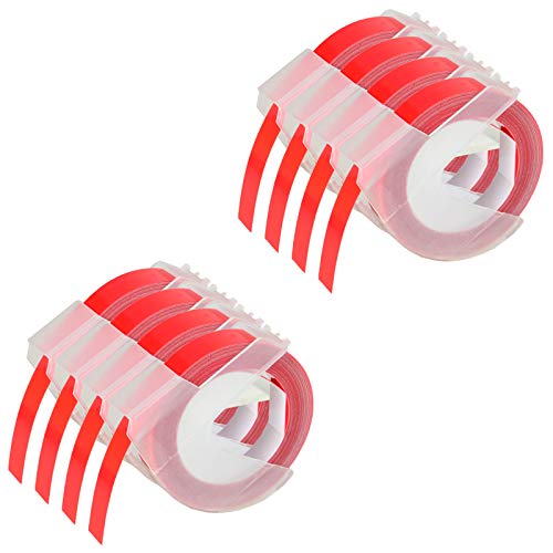 KCMYTONER 8 roll Pack Replace 3D Plastic Embossing Labels Tape for Embossing White on Red 3/8