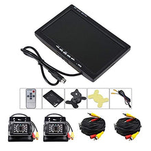 Load image into Gallery viewer, Camecho DC 12V 24V Vehicle Backup Camera System 2 x Rear View Camera Support Night Vision Waterpoof &amp; 7&quot; Monitor with Dual 34ft AV Cables Hardwire for Bus Truck Van Trailer RV Campers
