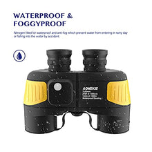 Load image into Gallery viewer, AOMEKIE Marine Binoculars for Adults 7X50 Military Waterproof Binoculars with Illuminated Rangefinder Compass BAK4 Prism IPX7 Fogproof for Boating Navigation Hunting Fishing Water Sports
