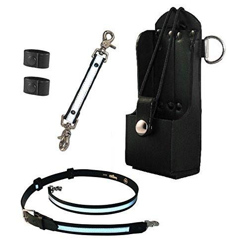 Boston Leather Firefighter's Bundle- Reflective Anti-Sway Strap for Radio Strap, Reflective Radio Strap / Belt, Firefighter's Radio Holder (for Motorola HT750 / HT1250), 2 Cord Keepers