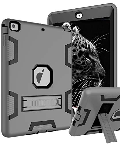 TOPSKY iPad Air Case, iPad A1474/A1475/A1476 Kids Proof Case, Heavy Duty Shockproof Rugged Armor Defender Kickstand Protective Cover Case for iPad Air Grey Black