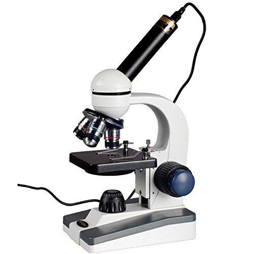 AmScope M150-E Digital Compound Monocular Microscope, WF10x Eyepiece, 40x-400x Magnification, LED Illumination, Brightfield, Single-Lens Condenser, Coarse and Fine Focus, Plain Stage, 110V, Includes 0