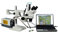 OMAX 3.5X-90X Digital Zoom Trinocular Dual-Bar Boom Stand Stereo Microscope with Cold Y-Type Gooseneck Fiber Light and 2.0MP USB Camera