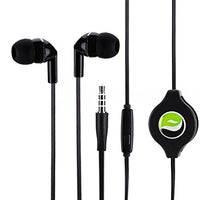 Premium Sound Retractable Headset Hands-Free Earphones Mic Dual Earbuds Headphones in-Ear Wired [3.5mm] Black for Motorola Moto X4 - Nokia 6 - OnePlus 5