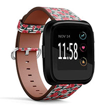 Load image into Gallery viewer, Replacement Leather Strap Printing Wristbands Compatible with Fitbit Versa - Hand Painted Rose Illustration on Geometric Background
