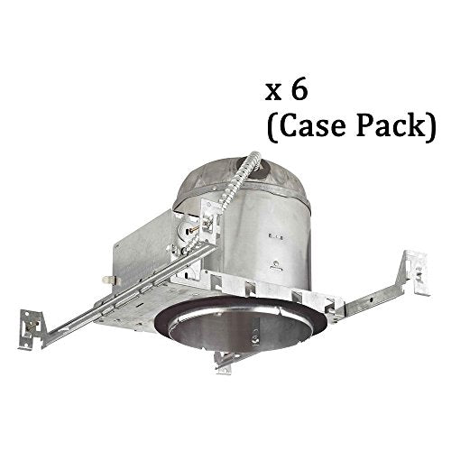 6-Inch New Construction E26 Recessed Can Light IC & Airtight Flat Ceiling Case Pack of 6