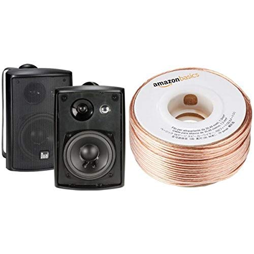 Dual LU43PB 100 Watt 3-way Indoor/Outdoor Speakers in Black (Pair) and Amazon Basics 16-Gauge Speaker Wire - 100 Feet Bundle