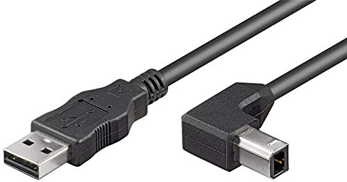 PremiumCord USB 2.0 High Speed Cable M/M 2 m A Male to B Male 90 USB Connection Cable for Scanner etc. Double Shielded AWG28 Colour Black Length 2 m ku2ab2-90