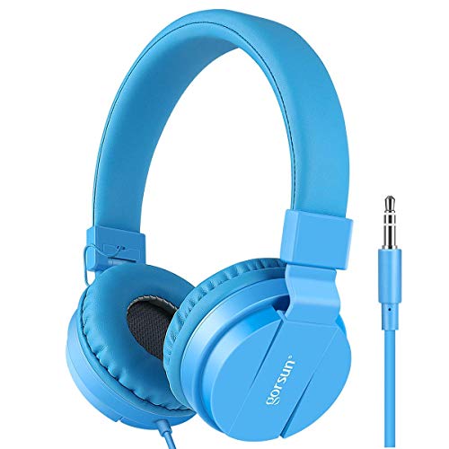 gorsun Lightweight Stereo Folding Wired Headphones for Kids Adults Adjustable Headband Headset for Cellphones Smartphones iPhone Laptop Computer Mp3/4 Earphones(Blue)