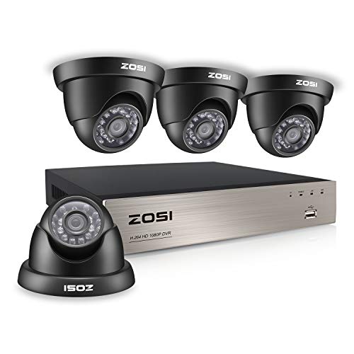 ZOSI Home Security Camera System 8 Channel FULL 1080P HD-TVI Surveillance DVR and 4pcs 1080P HD Indoor Outdoor Weatherproof Night Vision CCTV Dome Cameras No Hard Drive(Black)