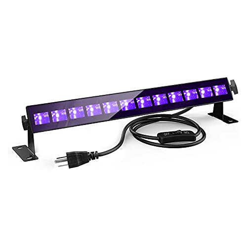 Exulight Black Lights, LED Bar,12LEDs x 3W Black Light for Glow Parties,Halloween and Christmas Party,Birthday,Wedding,Poster,Stage Lighting (12leds bar)