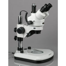 Load image into Gallery viewer, AmScope SM-1TZ-PL-8M Digital Professional Trinocular Stereo Zoom Microscope, WH10x Eyepieces, 3.5X-90X Magnification, 0.7X-4.5X Zoom Objective, Upper and Lower LED Lighting, Large Pillar-Style Table S
