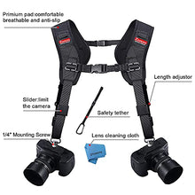 Load image into Gallery viewer, ztowoto Camera Shoulder Double Strap Harness Quick Release Adjustable Dual Camera Tether Strap with Safety Tether and Lens Cleaning Cloth for DSLR SLR Camera
