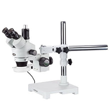 Load image into Gallery viewer, AmScope SM-3TY-54S Professional Trinocular Stereo Zoom Microscope, WH10x Eyepieces, 7X-90X Magnification, 0.7X-4.5X Zoom Objective, 54-Bulb LED Light, Single-Arm Boom Stand, 110V-240V, Includes 2.0X B
