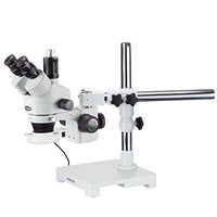 AmScope SM-3TY-54S Professional Trinocular Stereo Zoom Microscope, WH10x Eyepieces, 7X-90X Magnification, 0.7X-4.5X Zoom Objective, 54-Bulb LED Light, Single-Arm Boom Stand, 110V-240V, Includes 2.0X B