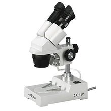 Load image into Gallery viewer, AmScope SE303-PX Binocular Stereo Microscope, WF5x and WF10x Eyepieces, 5X/10X/15X/30X Magnification, 1X and 3X Objectives, Tungsten Lighting, Reversible Black/White Stage Plate, Pillar Stand, 110V
