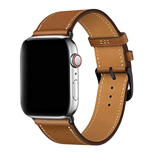 Leather Band Compatible with iWatch 41mm 40mm 38mm Genuine Leather Strap Watch Bands Replacement for iWatch Series 7 Series 6/SE Series 5 Series 4 Series 3 Series 2 Series 1 38 mm/40 mm/41 mm Brown Br