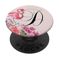 Black Monogram Letter D Initial Pink Flamingo PopSockets Swappable PopGrip