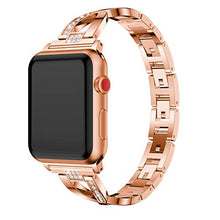 Load image into Gallery viewer, Dassions Metal Bangle Rhinestone Diamond Wristband X-Link Strap for Apple Watch Band 38mm 40mm 41mm Women Iwatch Series 7 6 5 4 3 2 Se (38mm/40mm/41mm Rose Gold)
