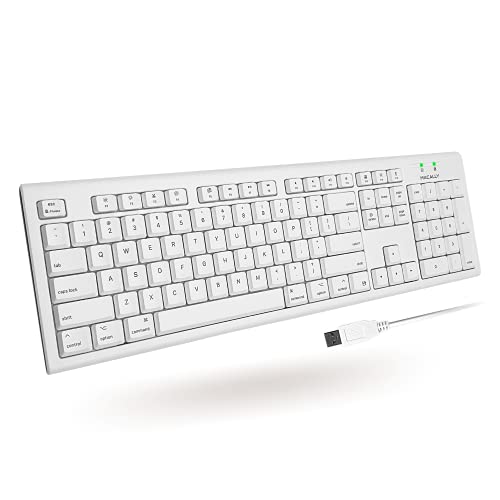 Macally Full-Size USB Wired Keyboard for Mac Mini/Pro, iMac Desktop Computer, MacBook Pro/Air Desktop w/ 16 Compatible Apple Shortcuts, Extended with Number Keypad, Rubber Domed Keycaps - Spill Proof