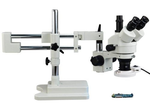 OMAX 3.5X-90X Zoom Trinocular Dual-Bar Boom Stand Stereo Microscope with 8W Flourescent Light