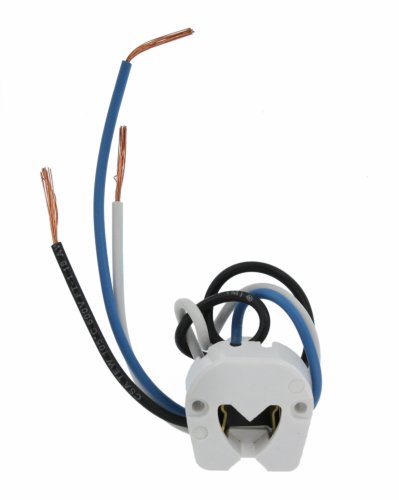 Leviton 389-W Medium Base, Bi-Pin, Standard Fluorescent Lampholder, Butt-On, Screw Mount, Turn-Type, Disconnect with Blue Lead, White