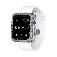 SkyB Champagne Bubbles Apple Watch Case for Women - Silver with Cubic Zirconia Rhinestones to Match Jewelry, Protective Scratch Resistant Liner, Easy to Attach to Bands, Fits Series 1, 2, 3 - 42mm