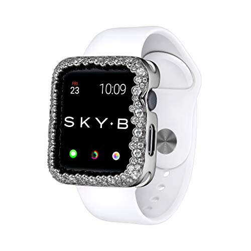 SkyB Champagne Bubbles Apple Watch Case for Women - Silver with Cubic Zirconia Rhinestones to Match Jewelry, Protective Scratch Resistant Liner, Easy to Attach to Bands, Fits Series 1, 2, 3 - 42mm