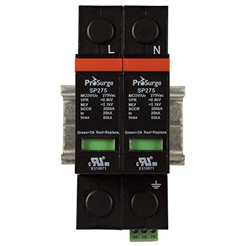 ASI ASISP275-2P UL 1449 4th Ed. DIN Rail Mounted Surge Protection Device, Screw Clamp Terminals, 2 Pole, 240 Vac, Pluggable MOV Module