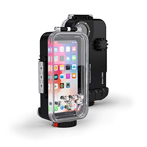 iPhone X/XS Underwater Housing 60m/195ft Diving case with Filter Come with Diving Torch Clamp and Ball Arm