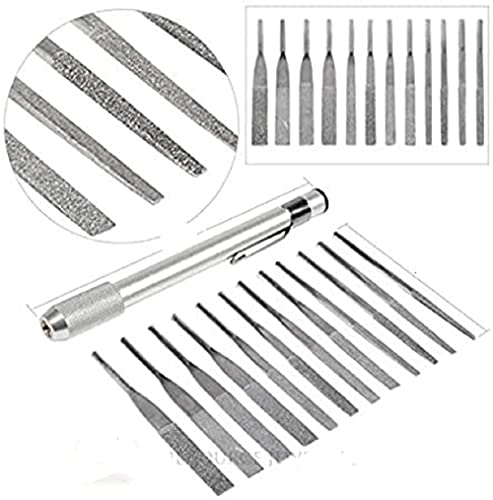 12pc Assorted Grit and Size Diamond Needle File Set Jewelers Tools Handle