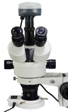 Load image into Gallery viewer, OMAX 2X-90X Digital Zoom Trinocular Dual-Bar Boom Stand Stereo Microscope with 9.0MP USB Camera and 54 LED Ring Light with Light Control Box
